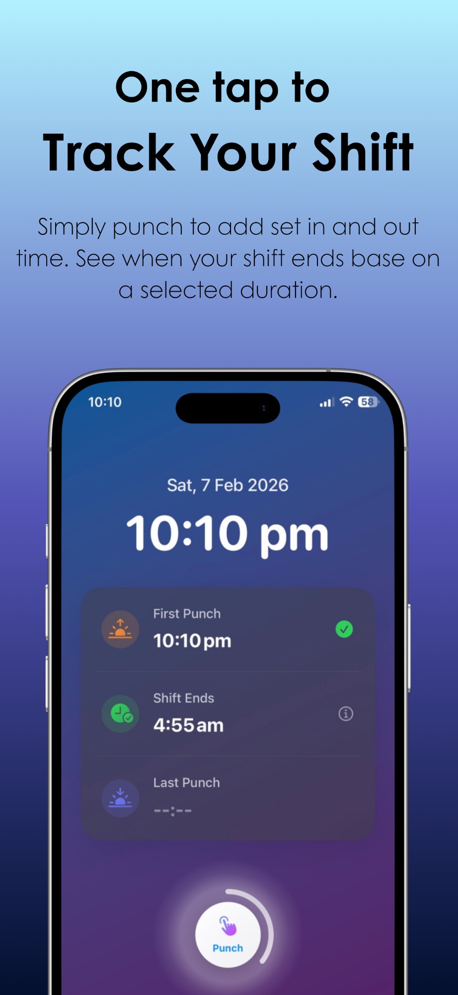 Horario App Screenshot - Track your shift with one tap